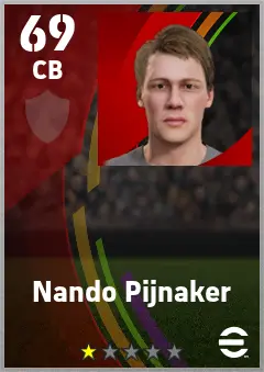 Nando Pijnaker eFootball 2026 player card — 69 OVR CB