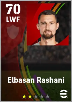 Elbasan Rashani eFootball 2026 player card — 70 OVR LWF