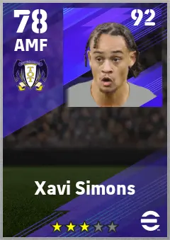 Xavi Simons eFootball 2026 player card — 78 OVR AMF