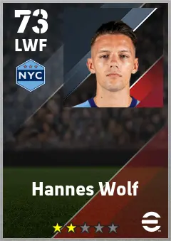 Hannes Wolf eFootball 2026 player card — 73 OVR LWF