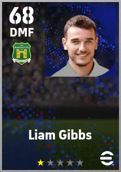 Liam Gibbs eFootball 2026 player card — 68 OVR DMF