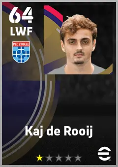 Kaj de Rooij eFootball 2026 player card — 64 OVR LWF