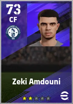 Zeki Amdouni eFootball 2026 player card — 73 OVR CF