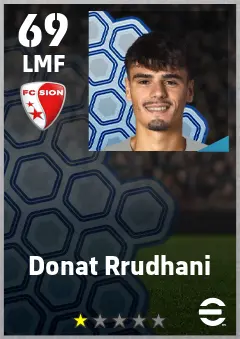 Donat Rrudhani eFootball 2026 player card — 69 OVR LMF