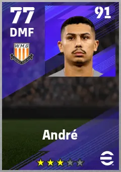 Andre eFootball 2026 player card — 77 OVR DMF
