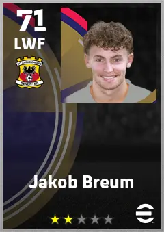 Jakob Breum eFootball 2026 player card — 71 OVR LWF
