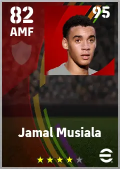 Jamal Musiala eFootball 2026 player card — 82 OVR AMF