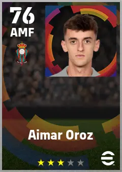 Aimar Oroz eFootball 2026 player card — 76 OVR AMF