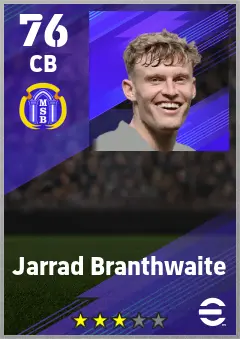 Jarrad Branthwaite eFootball 2026 player card — 76 OVR CB