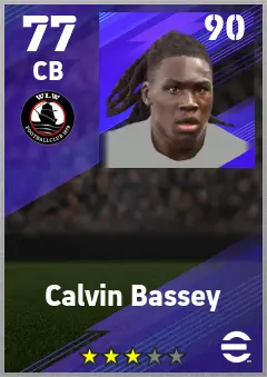 Calvin Bassey eFootball 2026 player card — 77 OVR CB