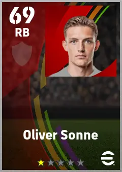 Oliver Sonne eFootball 2026 player card — 69 OVR RB