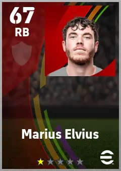 Marius Elvius eFootball 2026 player card — 67 OVR RB