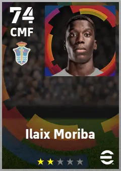 Ilaix Moriba eFootball 2026 player card — 74 OVR CMF
