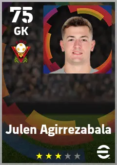 Julen Agirrezabala eFootball 2026 player card — 75 OVR GK