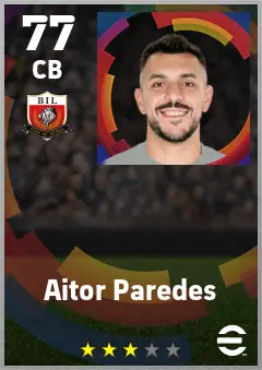 Aitor Paredes eFootball 2026 player card — 77 OVR CB