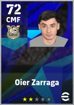 Oier Zarraga eFootball 2026 player card — 72 OVR CMF