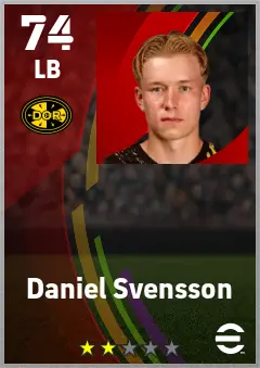 Daniel Svensson eFootball 2026 player card — 74 OVR LB