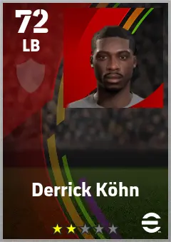 Derrick Kohn eFootball 2026 player card — 72 OVR LB