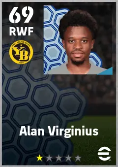 Alan Virginius eFootball 2026 player card — 69 OVR RWF