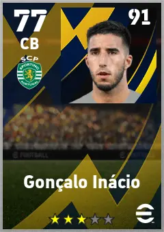 Goncalo Inacio eFootball 2026 player card — 77 OVR CB