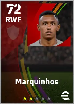 Marquinhos eFootball 2026 player card — 72 OVR RWF