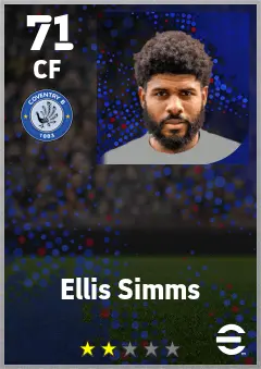 Ellis Simms eFootball 2026 player card — 71 OVR CF