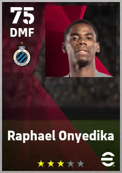 Raphael Onyedika eFootball 2026 player card — 75 OVR DMF