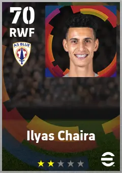Ilyas Chaira eFootball 2026 player card — 70 OVR RWF
