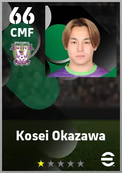 Kosei Okazawa eFootball 2026 player card — 66 OVR CMF