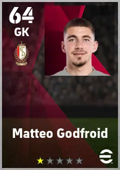 Matteo Godfroid eFootball 2026 player card — 64 OVR GK
