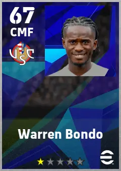 Warren Bondo eFootball 2026 player card — 67 OVR CMF