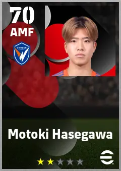 Motoki Hasegawa eFootball 2026 player card — 70 OVR AMF
