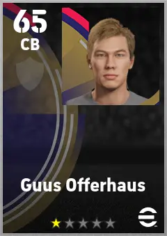 Guus Offerhaus eFootball 2026 player card — 65 OVR CB
