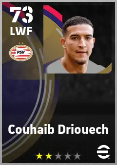 Couhaib Driouech eFootball 2026 player card — 73 OVR LWF