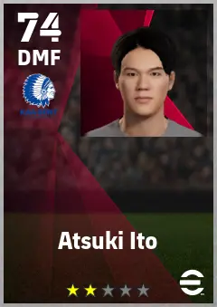 Atsuki Ito eFootball 2026 player card — 74 OVR DMF