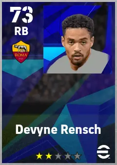 Devyne Rensch eFootball 2026 player card — 73 OVR RB