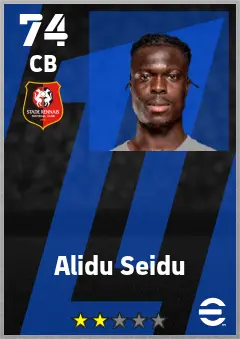 Alidu Seidu eFootball 2026 player card — 74 OVR CB