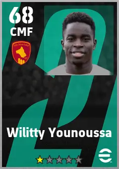 Wilitty Younoussa eFootball 2026 player card — 68 OVR CMF