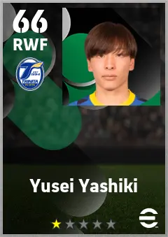 Yusei Yashiki eFootball 2026 player card — 66 OVR RWF