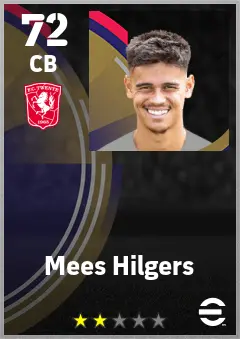 Mees Hilgers eFootball 2026 player card — 72 OVR CB