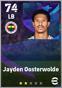Jayden Oosterwolde eFootball 2026 player card — 74 OVR LB