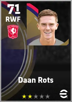 Daan Rots eFootball 2026 player card — 71 OVR RWF