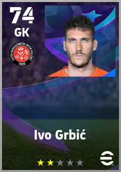 Ivo Grbic eFootball 2026 player card — 74 OVR GK