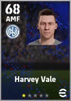Harvey Vale eFootball 2026 player card — 68 OVR AMF