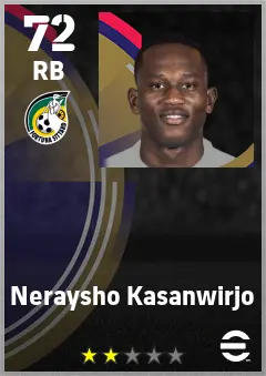 Neraysho Kasanwirjo eFootball 2026 player card — 72 OVR RB