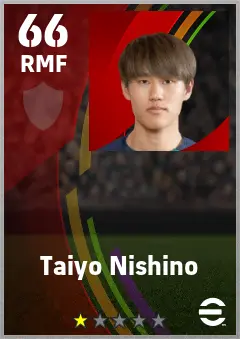 Taiyo Nishino eFootball 2026 player card — 66 OVR RMF