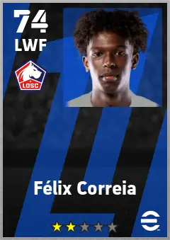 Felix Correia eFootball 2026 player card — 74 OVR LWF