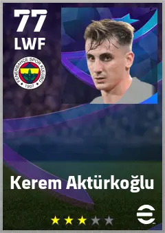 Kerem Akturkoglu eFootball 2026 player card — 77 OVR LWF