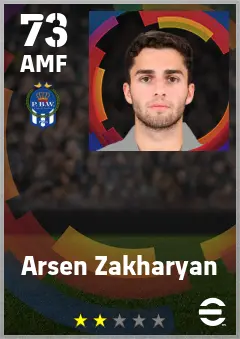 Arsen Zakharyan eFootball 2026 player card — 73 OVR AMF