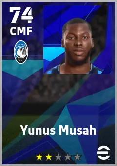 Yunus Musah eFootball 2026 player card — 74 OVR CMF
